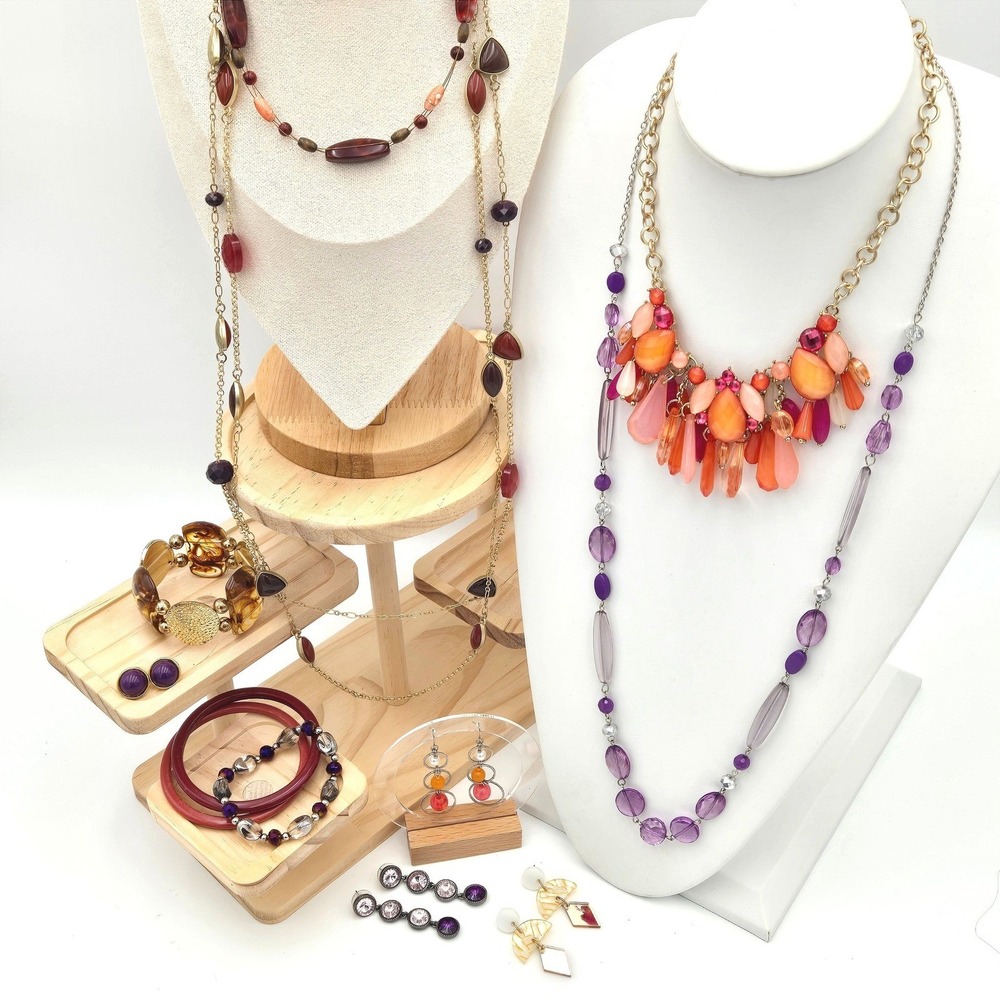 Sunset Serenade Jewelry Lot 12pc Coral Gold Purple Necklaces Earrings Bracelets‎